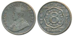 George V, Cupro-Nickel, 8 Annas, 1919, Calcutta Mint, (Prid 870). Cleaned, Fine.