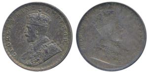 George V, Silver Rupee, Error, Brockage, nice complete lakhi impression on rev., the lakhi