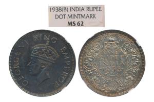George VI, Silver Rupee, 1938, Bombay Mint, A / I / with Dot, (Prid 234). Nice deep blue t