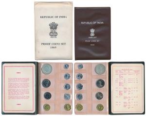 1969 Proof Set, Gandhiji Birth Centennial, set of 9, 1 Paisa to Rupees 10, Bombay Mint. In