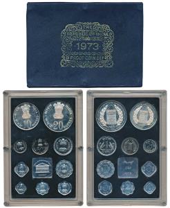 1973 Proof Set, Grow More Food, set of 10, 1 Paisa to Rupees 20. In immaculate condition, 