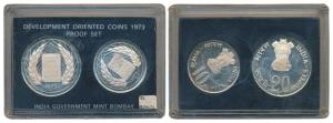 1973 Proof Set, Grow More Food, set of 2, Rupees 10 and 20. In plastic casing but without 