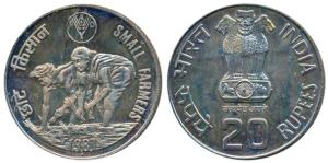 Cupro-Nickel Rupees 20, 1987, Small Farmers, Bombay Mint (KM 242). Proof like, Uncirculate