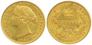Australia, Victoria, Gold Sovereign, 8g, 1864, Sydney Mint, laureate head (KM 4). Very Fin