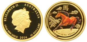 Australia, Elizabeth II, Gold $25, ¼ Ounce, 7.77g, Lunar Series, Year of the Horse 2014, t