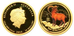 Australia, Elizabeth II, Gold $25, ¼ Ounce, 7.77g, Lunar Series, Year of the Goat 2015, th