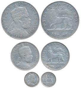 Ethiopia, Menelik II, Silver Birr and ½ Birr, and Silver Gersh, Ethiopian Era 1892 (1897 A