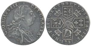 Great Britain, George III, Silver Shilling, 5.99g, 1787, (KM 607.2). About Extremely Fine,