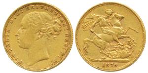 Great Britain, Victoria, Gold Sovereign, 8g, 1876, young head, St. George slaying a dragon