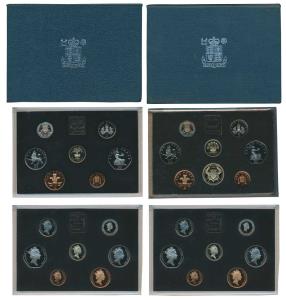 Great Britain, Elizabeth II, Proof Set, 2 Pounds to Penny, 1986; 1 Pound to Penny, 1985. I
