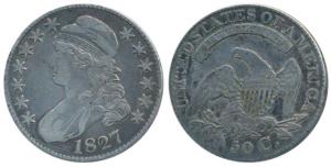 United States of America, Silver 50 Cents / ½ Dollar, 13.34g, 1827, obv. bust of Liberty (