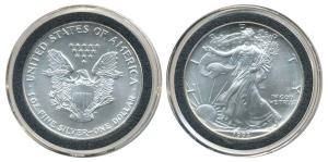 United States of America, Silver Dollar, 31.6g, 1993, Walking Liberty, (KM 273). Superb Mi