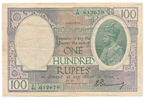George V, Rupees 100, Calcutta, 1927, signed H. Denning, (J&R 10.1F). Very Fine+, Very Rar