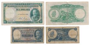 Strait Settlements, George V, $ 1 & 10, January 1934 & 1935. Fine to Fine+. (2)