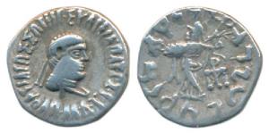 Indo-Greeks, Apollodotus II, Silver Drachm, 2.23g, obv. diademed and draped smaller bust o