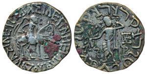 Indo-Scythians, Azes, Silver Tetradrachm, 9.46g, obv. king mounted on a horse to right hol