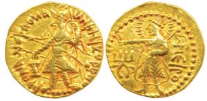 Kushans, Kanishka I (c. 127/8-152 AD), Gold Dinar, 7.97g, Mint II (B), obv. king diademed 