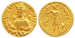 Kushanas, Huvishka (c. 152-192 AD), Gold Dinar, 7.94g, Mint I (A), 3rd emission, obv. nimb