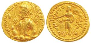 Kushanas, Huvishka (c. 152-192 AD), Gold Dinar, 7.87g, Mint I (A), 3rd emission, obv. nimb