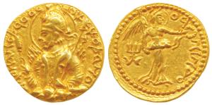 Kushanas, Huvishka (c. 152-192 AD), Gold Dinar, 7.89g, Mint I (A), 3rd emission, obv. nimb