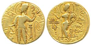 Guptas, Samudragupta (c. 335-380 AD), Gold Dinar, 7.32g, ’Kacha’ type, obv. king standing 