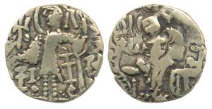 Kidara Kushanas, Anonymous (early 5th century AD), Base Gold Dinar, 7.74g, obv. king stand