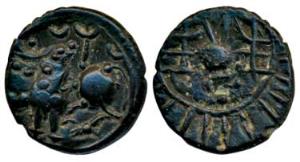 Post Gupta (c. 5-6th century AD), ‘Vishnukundin’ Type, Potin Fraction, 2.32g, lion moving 
