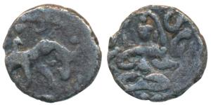 Rashtrakutas, Anonymous, Silver Dramma, 0.41g, obv. elephant walking to right, rev. seated