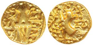 Karkotakas of Kashmir, Vinayaditya (5th century AD), Base Gold Dinara, 7.7g, obv. seated g