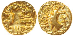 Karkotakas of Kashmir, Vigrahapala (5th century AD), Base Gold Dinara, 7.5g, obv. seated g
