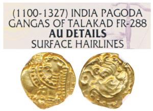 Western Gangas, Gold Gajapati Pagoda, obv. caparisoned elephant to right chewing sugarcane