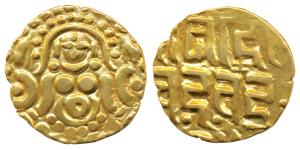 Gahadavalas of Kanauj, Govinda Chandradeva (1114-1154 AD), Gold Dinar, 3.94g, obv. Goddess