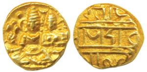 Vijayanagar Empire, Hari Hara II (1377-1404 AD), Gold ½ Pagoda, 1.7g, Shiva-Parvati seated