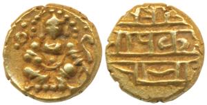 Vijayanagar Empire, Krishna Deva Raya (1509-1529 AD), Gold ½ Pagoda, 1.67g, seated Balakri