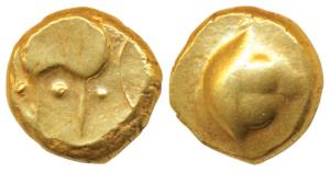 Anonymous, Hudki Gold Pagoda, 3.4g, a boat like uncertain symbol on obv., possibly the Gol