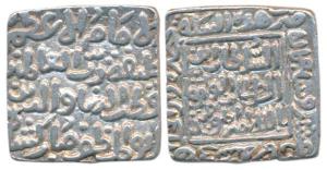 Qutb al-din Mubarak, Silver Square Tanka, 10.94g, Hadrat Dar al-Khilafa Mint, AH 718, ‘al-