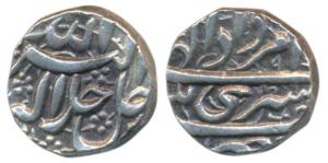 Akbar, Silver Rupee, 11.39g, Srinagar Mint, Ilahi type, Month Amardad, Year 49 split betwe