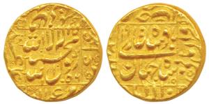 Shah Jahan, Gold Mohur, 10.94g, Allahabad Mint, AH 1056/19, legend within square area, nea