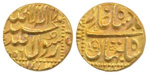 Shah Jahan, Gold Mohur, 10.98g, mint name off flan, AH 1056, legend within dotted square a