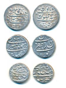 Aurangzeb, Silver Rupee (3), Golkonda, Dar-ul-Zafar Bijapur and Tatta Mints, AH 1076/14, 1