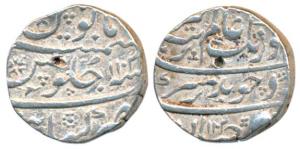 Aurangzeb, Silver Rupee, 11.6g, Khambayat Mint, Error, AH 1102 at bottom on obv., AH 1104 