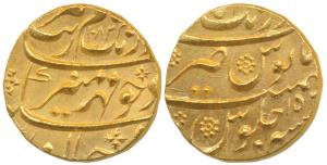 Aurangzeb, Gold Mohur, 10.99g, Aurangabad Mint, AH 1082/15 (KM 315.10). Nice mint luster, 