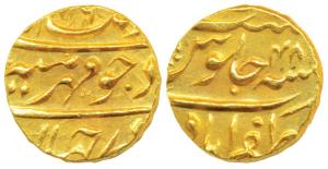 Aurangzeb, Gold Mohur, 10.98g, Zafarabad Mint, AH 1116/48, complete mint name at bottom (K