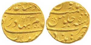 Shah Alam Bahadur, Gold Mohur, 11g, Khujista Bunyad Mint, AH 1123/5 (KM 356.7). Very Fine+