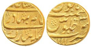 Shah Alam Bahadur, Gold Mohur, 10.96g, Mailapur Mint, RY 3, Mim of Mailapur visible with t