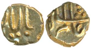 Shah Alam II (AH 1174-1221, 1759-1806AD), Gold Fanam, 0.37g, Balapur Mint, complete name o