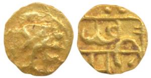 Chhatrapati Shivaji Maharaja (1674-1680 AD), Gold ½ Fanam, 0.18g, rev. Chatrapati in Devan
