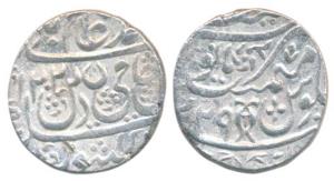 Najibabad Mint, Silver Rupee, 11.07g, in the name of Shah Alam II, vertical fish on rev., 