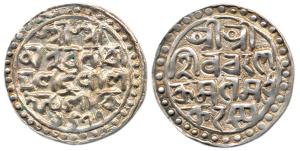 Nara Narayan, Silver Tanka, 10.52g, Sk 1477, legend in four lines, obv. Sri Sri/ Siva Char