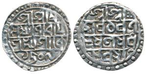 Lakshmi Narayan (SE 1509-1549, 1587-1627 AD), Silver Tanka, 10.00g, Sk 1509, legend in 4 l